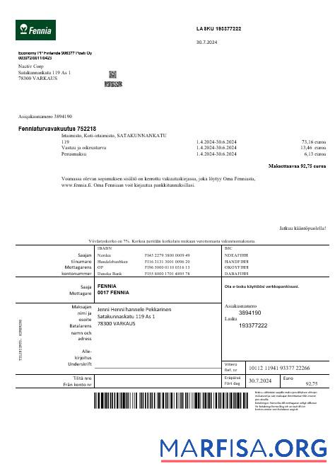 Printable Finland Fennia Insurance company business bill template in Word and PDF formats1